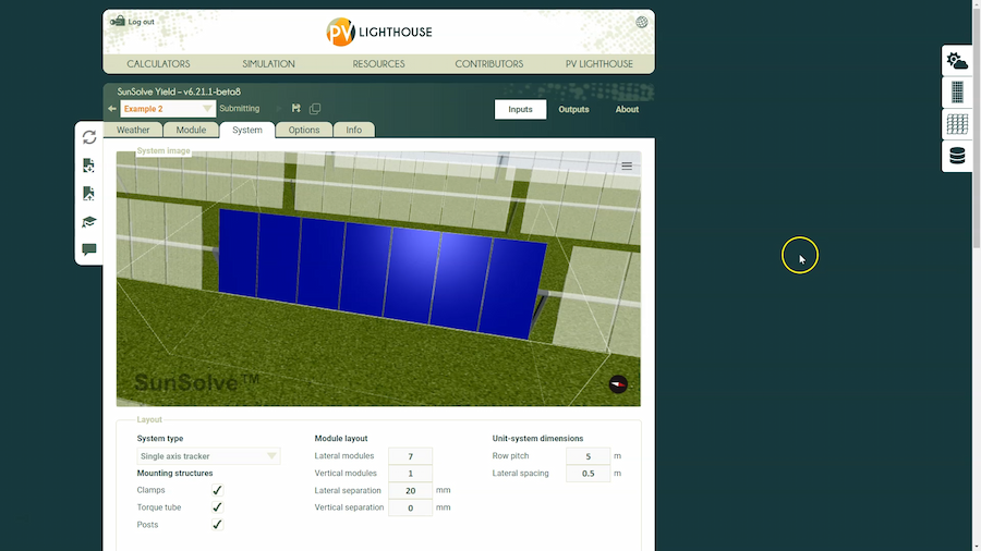 Setting more system inputs in SunSolve-Yield